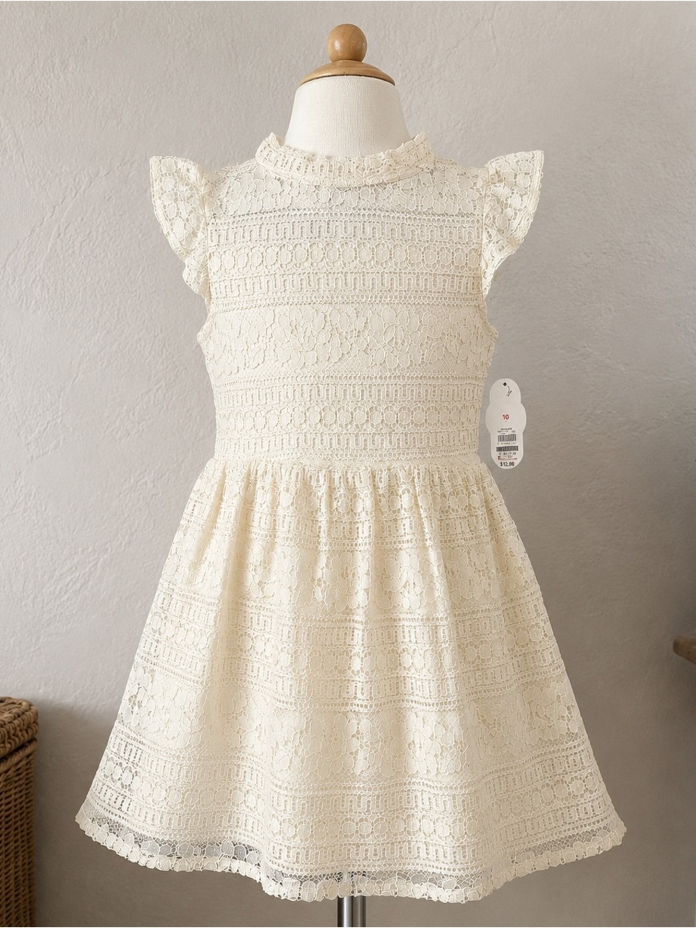 wonder nation Ivory Lace Flutter Sleeve Party Dress